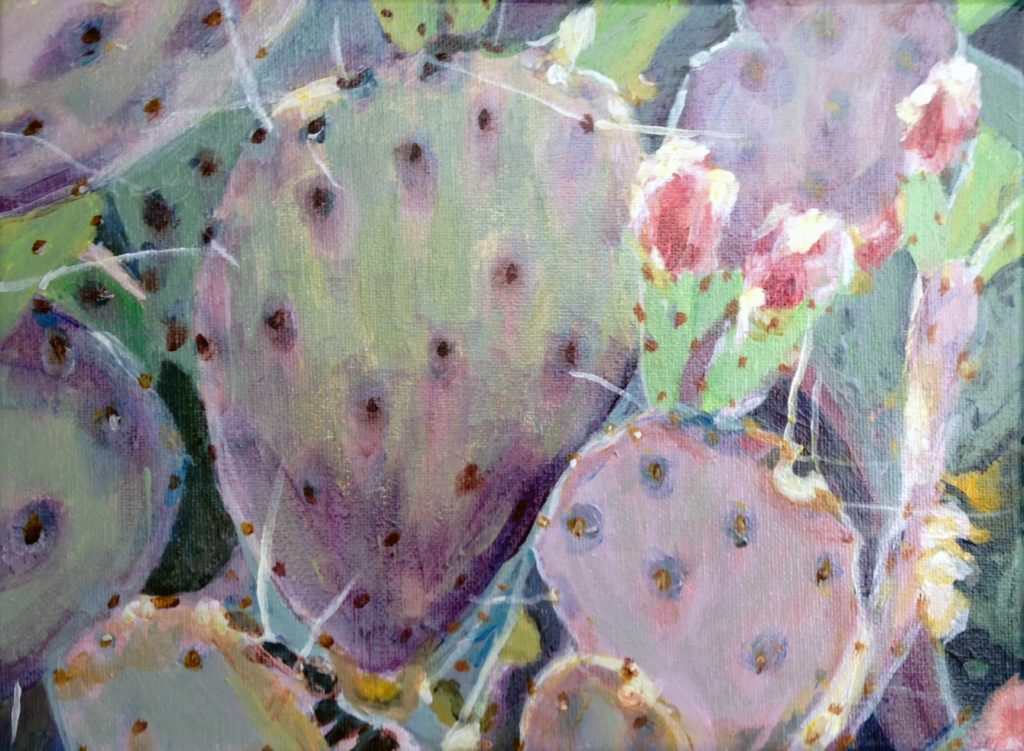 large acrylic painting of santa rosa cactus